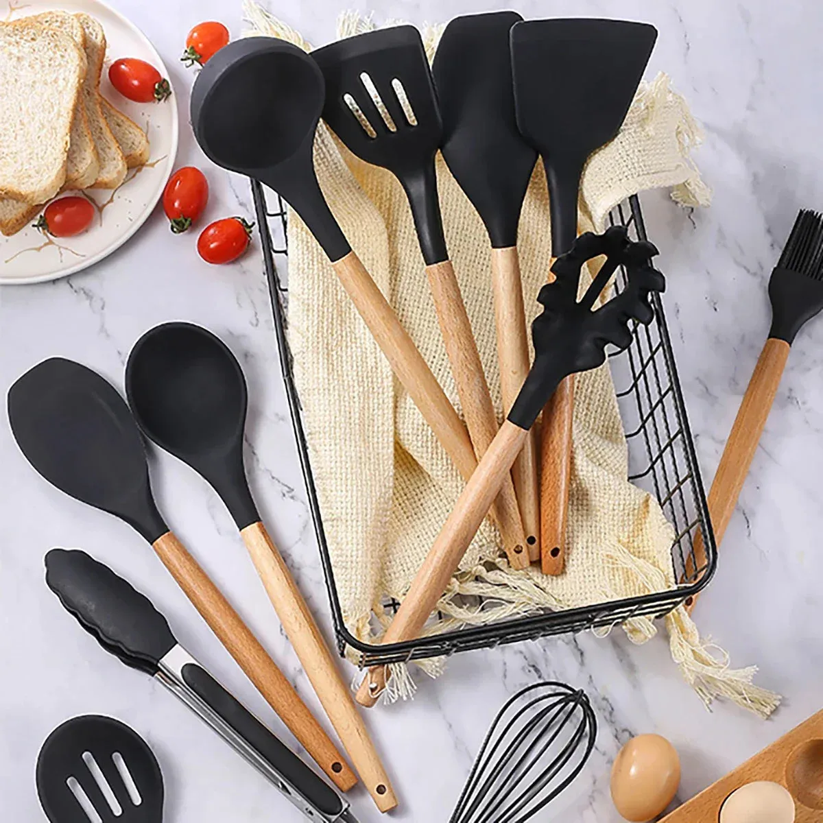12 Piece Non Stick Silicone Utensil Set For Cooking Heat Resistant Kitchen Tools