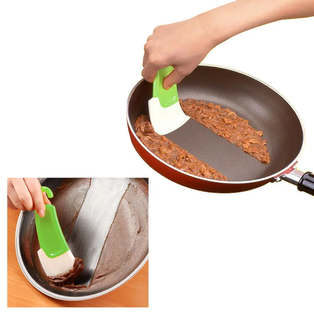 2 Pack Silicone Pan Scraper Kitchen Utensil Cleaning Spatula Cooking Baking Tool