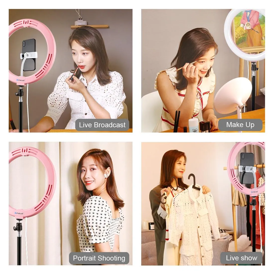 26cm USB 3 Modes Dimmable LED Ring Light with Phone Clamp | Pink