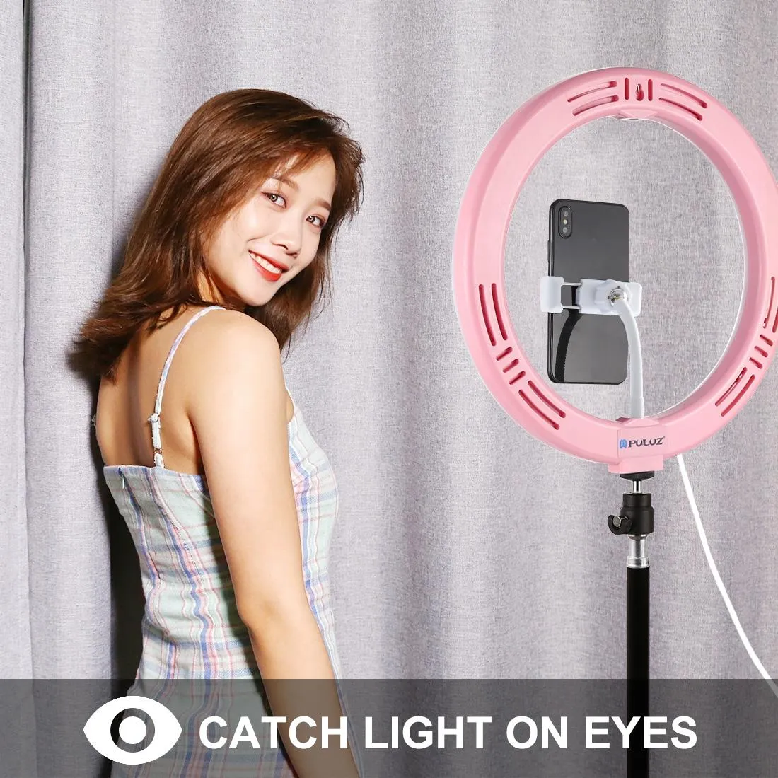 26cm USB 3 Modes Dimmable LED Ring Light with Phone Clamp | Pink