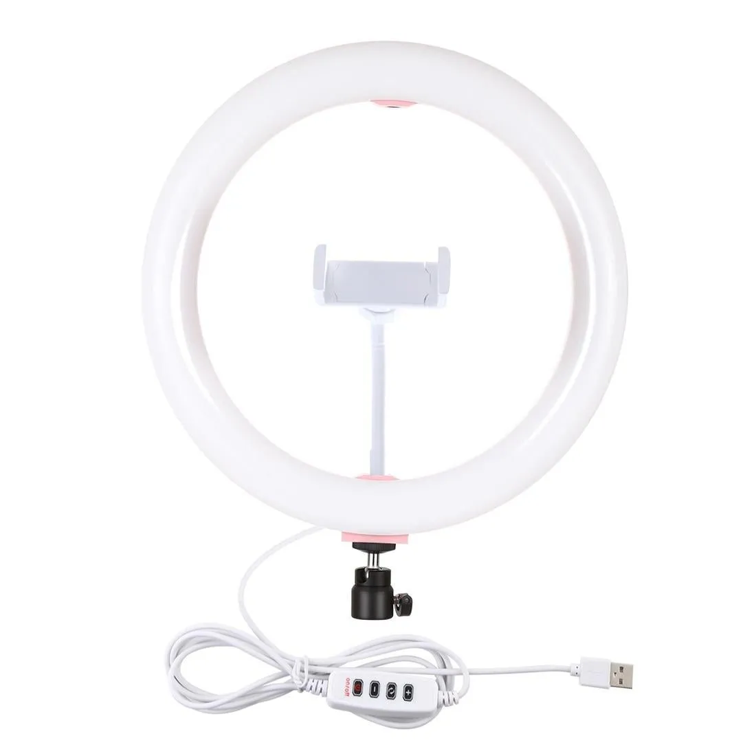 26cm USB 3 Modes Dimmable LED Ring Light with Phone Clamp | Pink