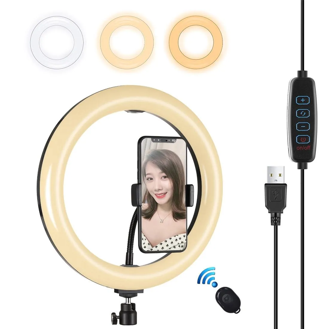 26cm USB 3 Modes Dimmable LED Ring Light with Phone Clamp | Pink