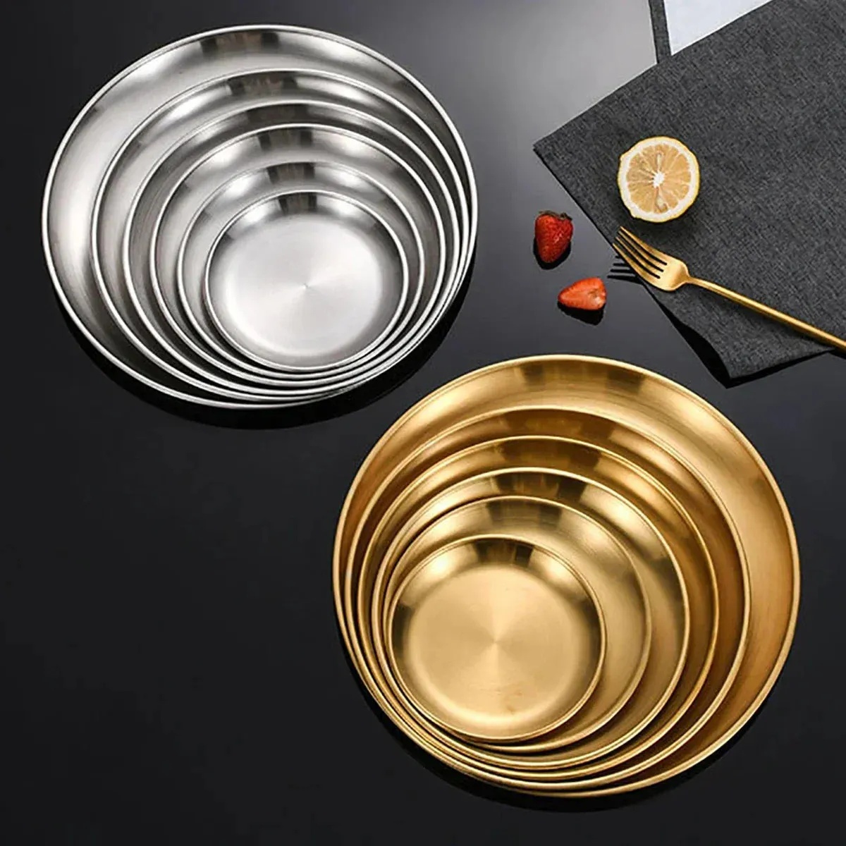 4 Piece Stainless Steel Bbq Plate Set For Meat Vegetables And Fruit