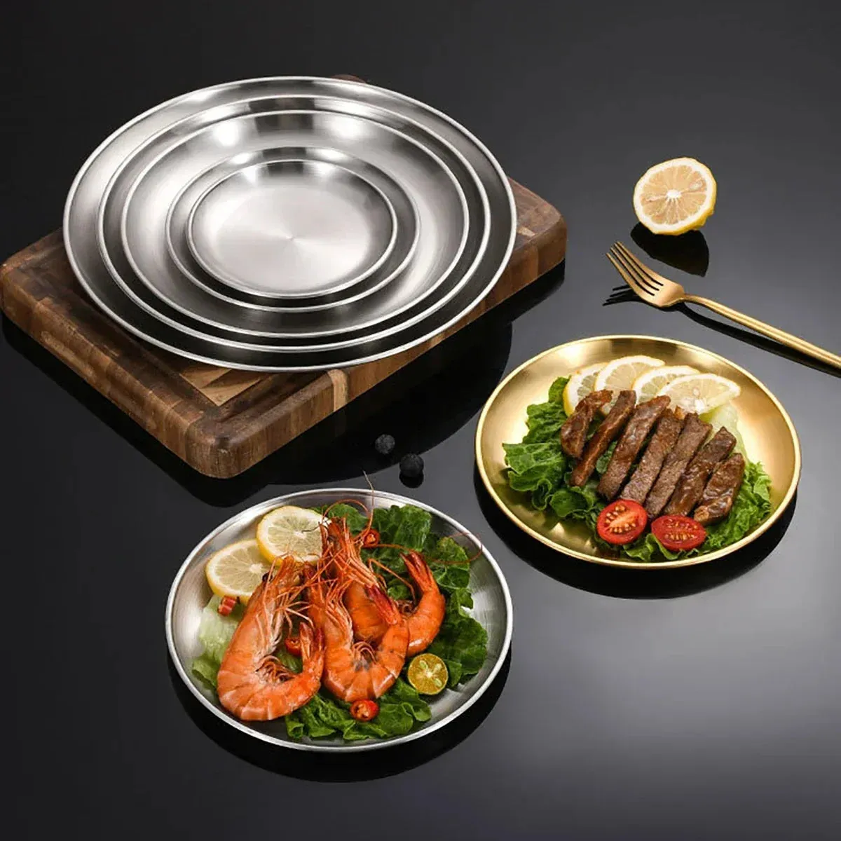 4 Piece Stainless Steel Bbq Plate Set For Meat Vegetables And Fruit