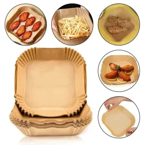 50pcs Air Fryer Parchment Paper Set for Steaming and Baking Disposable Wood Pulp Cheesecake and Air Fryer Accessories