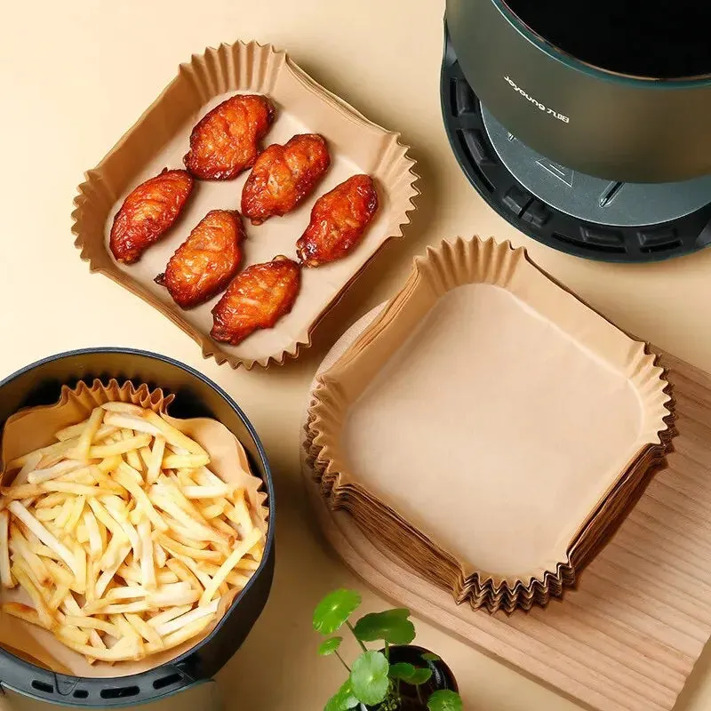 50pcs Air Fryer Parchment Paper Set for Steaming and Baking Disposable Wood Pulp Cheesecake and Air Fryer Accessories