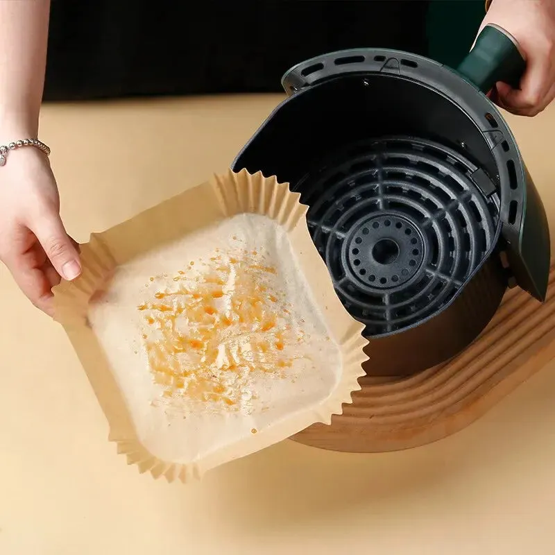 50pcs Air Fryer Parchment Paper Set for Steaming and Baking Disposable Wood Pulp Cheesecake and Air Fryer Accessories