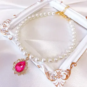 Adjustable Pearl Pet Collar with Rhinestone Charm for Cats and Dogs