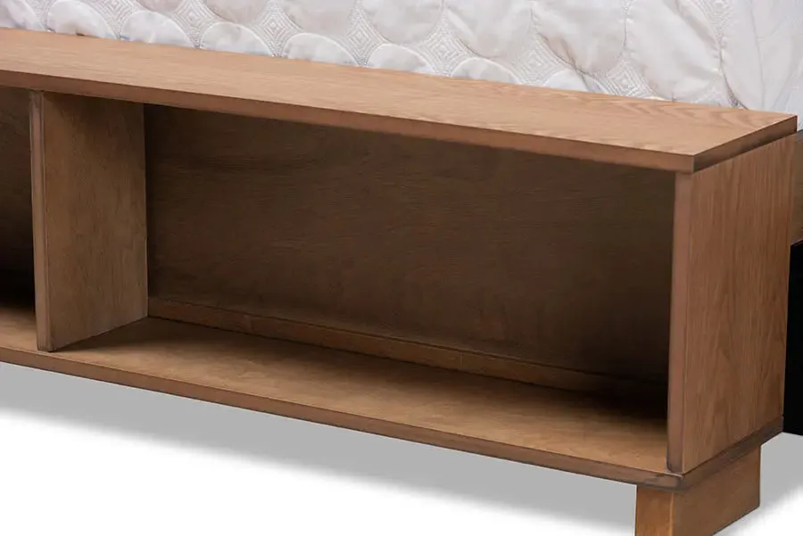 Albany Ash Walnut Brown Wood 4-Drawer Platform Storage Bed w/Built-In Shelves (King)