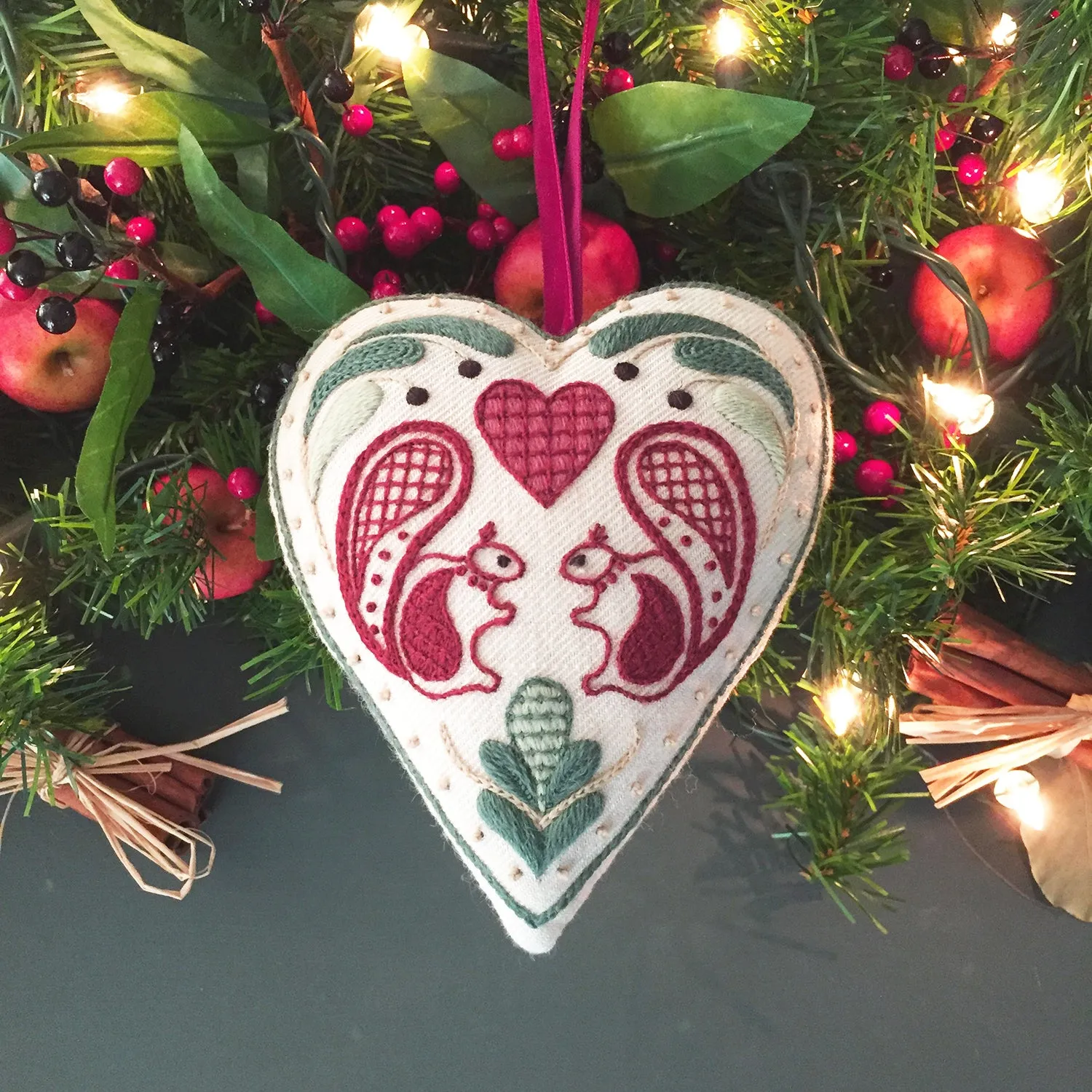 Crewel Embroidery Kit Hearts And Squirrels