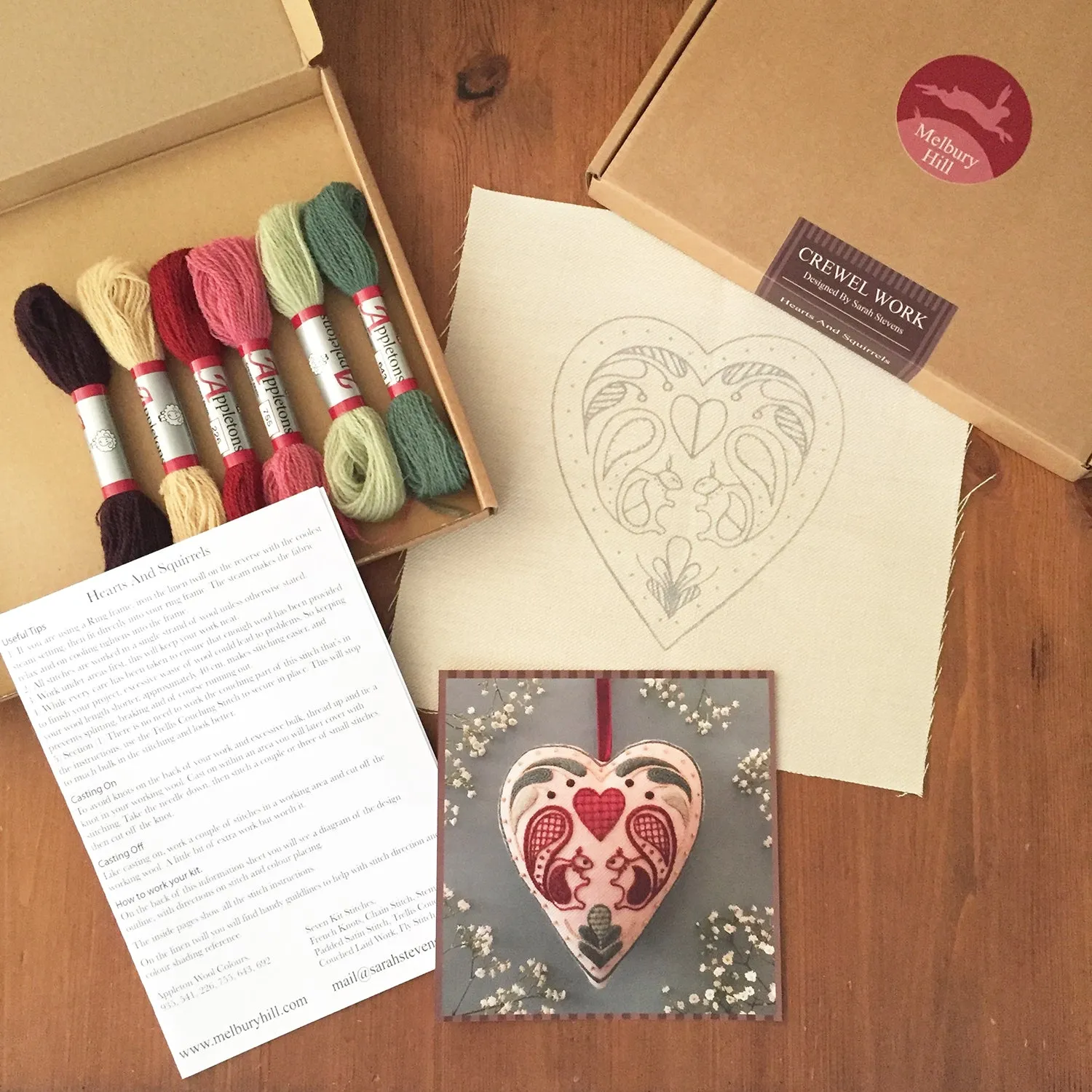 Crewel Embroidery Kit Hearts And Squirrels