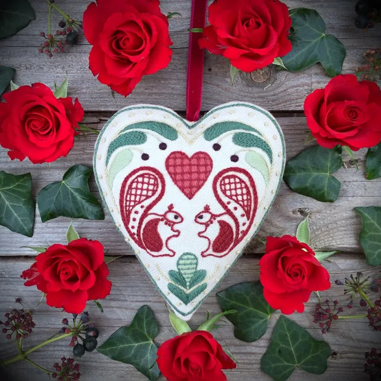 Crewel Embroidery Kit Hearts And Squirrels