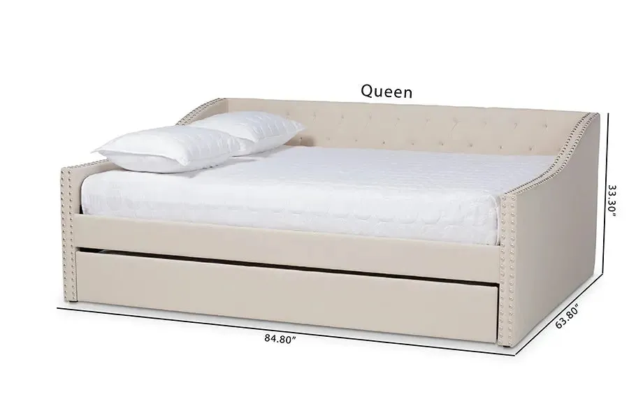 Elianna Beige Fabric Upholstered Full Size Daybed w/Trundle Bed