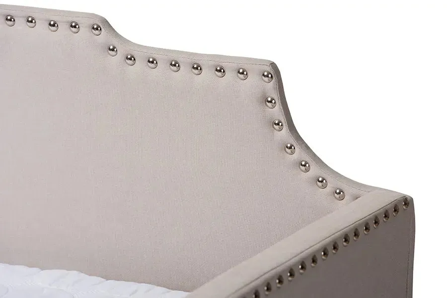 Francesca Beige Fabric Upholstered Twin Size Sofa Daybed w/Roll Out Trundle Guest Bed