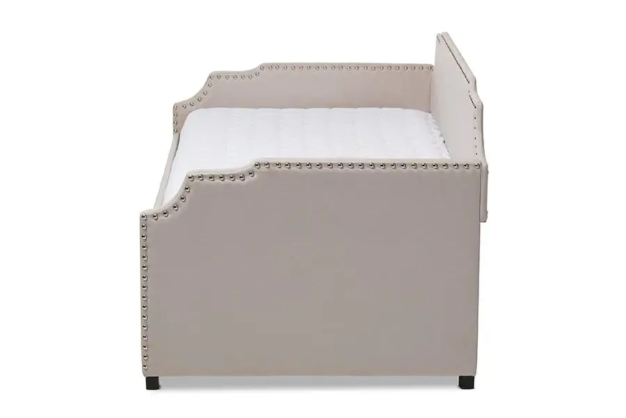 Francesca Beige Fabric Upholstered Twin Size Sofa Daybed w/Roll Out Trundle Guest Bed