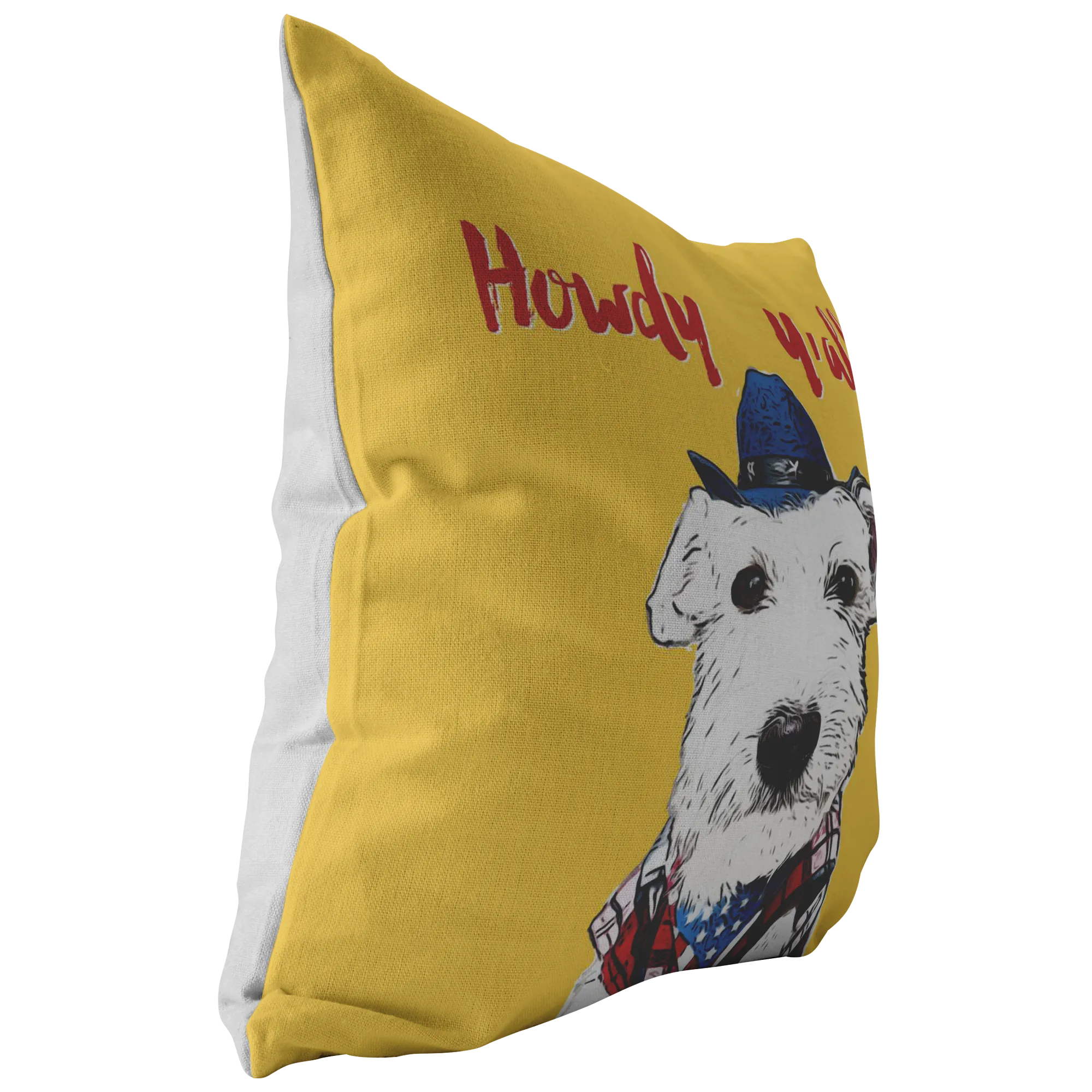 Howdy Y'all White Schnauzer Cowboy Yellow Pillow
