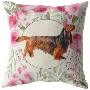 Long Haired Dachshund - Roses Garden Pillow