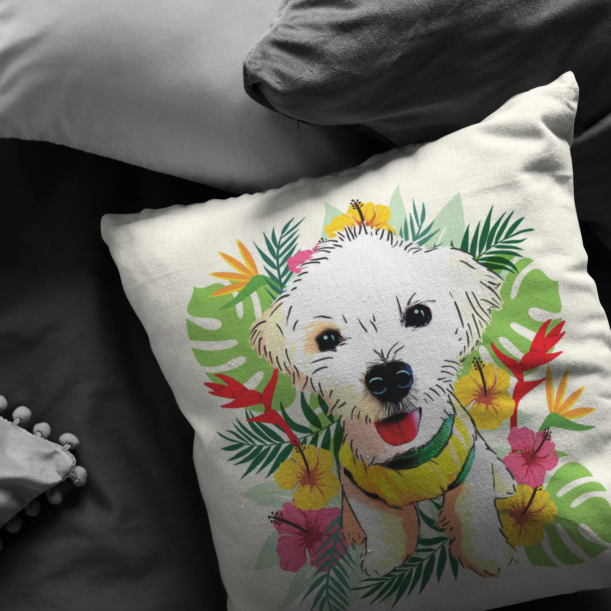 Maltese - Tropical Style Pillow