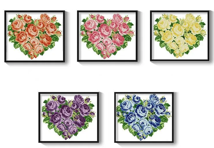 Poppy Crafts Cross-Stitch Kit 49 - Rose Heart - Blue*