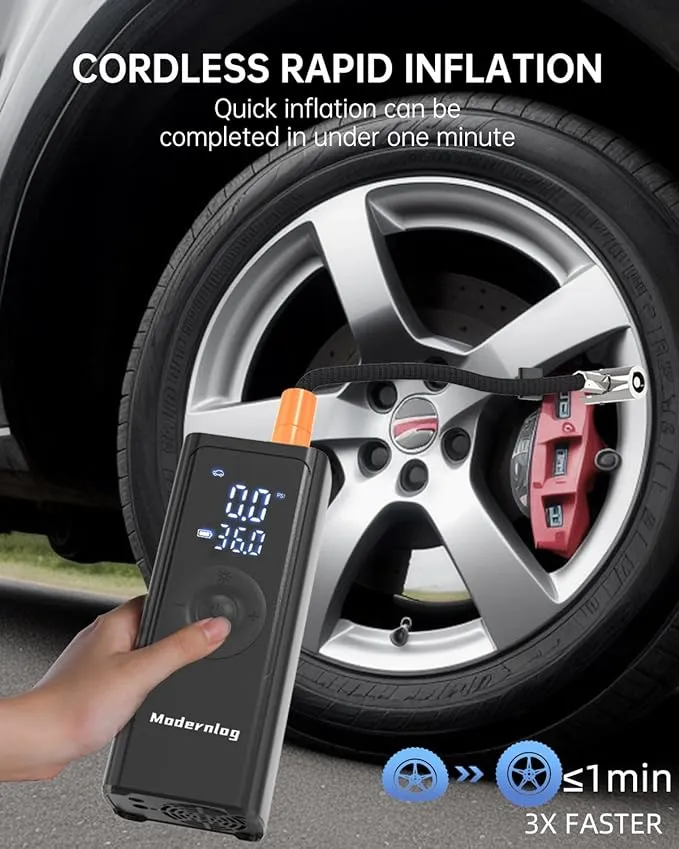 Portable Air Compressor, Tire Inflator Pump Cordless 150PSI with 6000mAh Digital Pressure Gauge 3X Fast Inflation Air Compressor