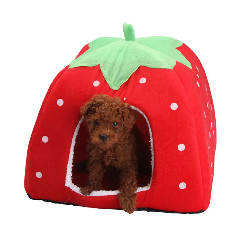 Soft Pet Cat House Leopard Strawberry Dog Bed Cute Animal Nest Foldable Puppy Dog Kennel Cat Bed High Quality