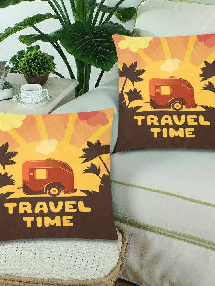 TRAVEL TIME Throw Pillow Cover 18"x 18" (Twin Sides) (Set of 2)