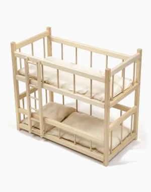 Wooden Bunk Beds with Mattresses and Pillows